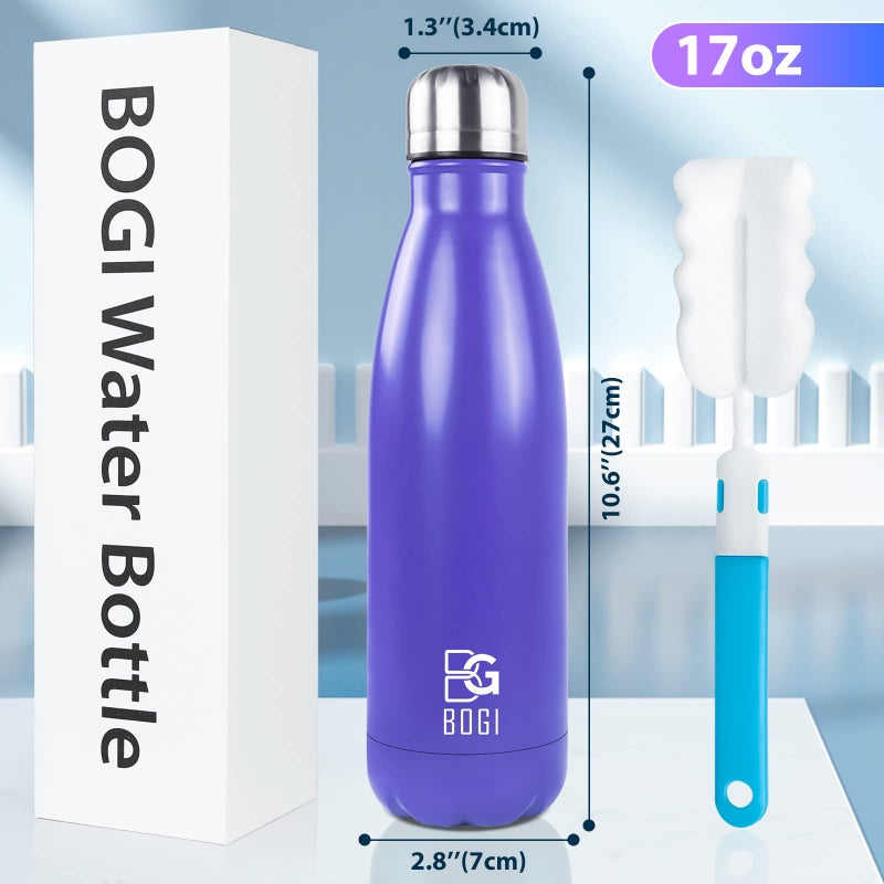 BOGI 17oz Insulated Water Bottle Double Wall Vacuum Stainless Steel Water Bottles, Leak Proof Metal Sports Water Bottle Keeps Drink Hot and Cold - Perfect for Outdoor Sports Camping Biking (Purple) - Image 2